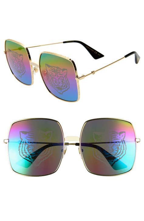 womens gucci 60mm square sunglasses-gold rainbow tiger|Oversize square.